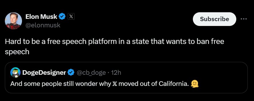 Elon Musk criticizes Governor Newsom’s ban on AI deepfakes in political campaigns